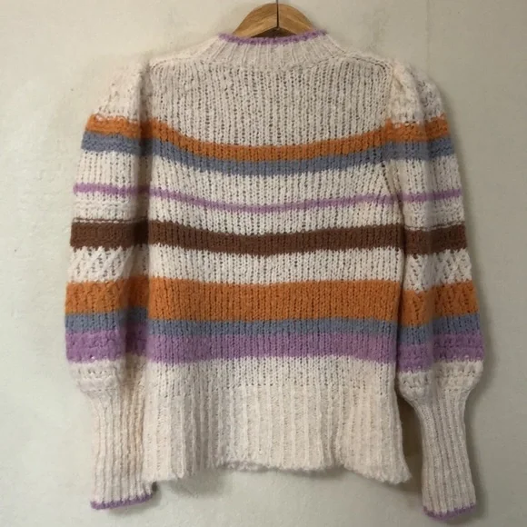 Rebecca Taylor Alpaca Blend Fluffy Striped Pullover Sweater 986 Multi Combo - Picture 12 of 13